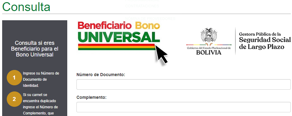 Beneficiario para el Bono Universal