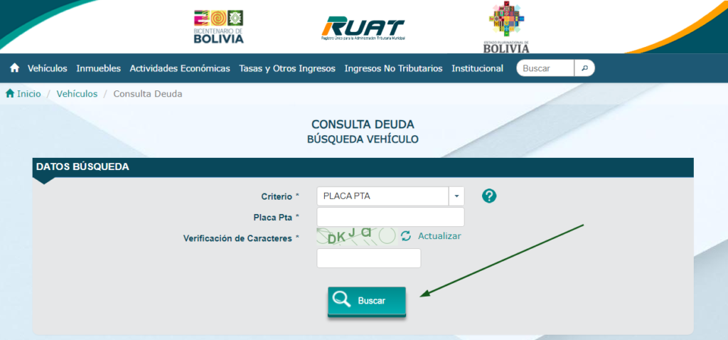 Consulta de deudas de vehículo en el RUAT