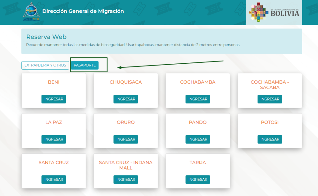 sacar cita para el pasaporte boliviano